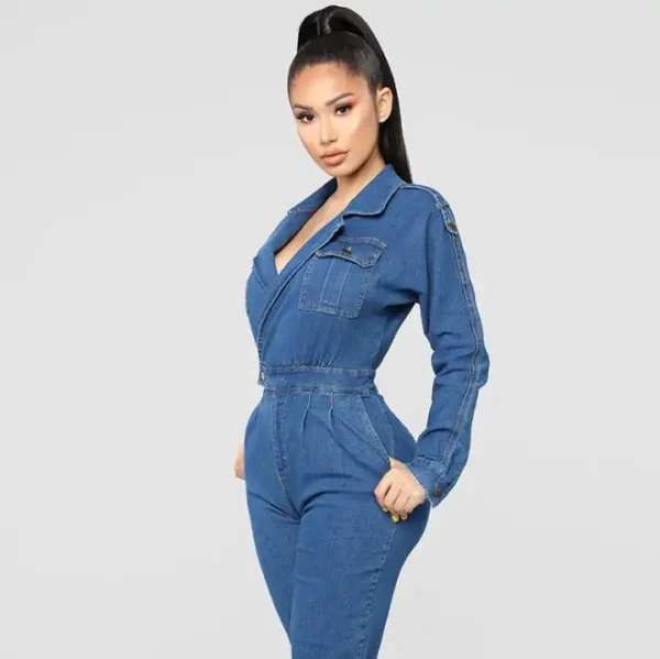 Denim Flared Jumpsuit - Image 3