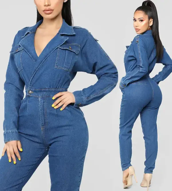 Denim Flared Jumpsuit - Image 2