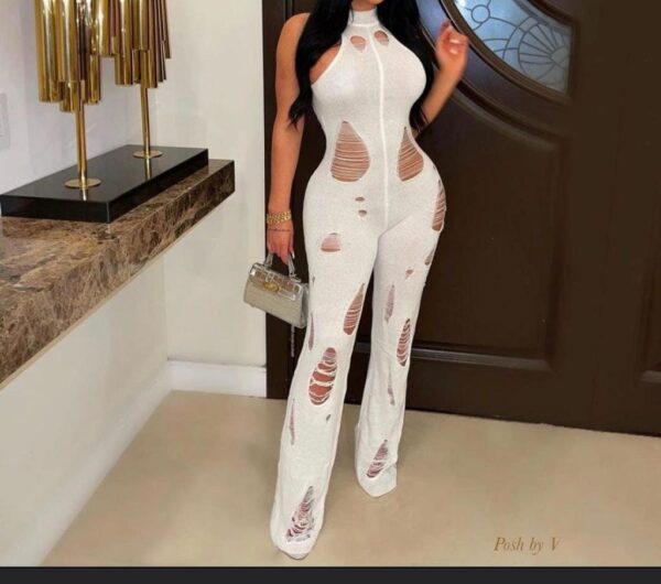 RIPPED COOL BACKLESS KNITTED JUMPSUIT